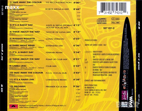CD диск ICE MC ‎– Ice' N' Green (The Remix Album) без кутия и обложка, снимка 2 - CD дискове - 30453232