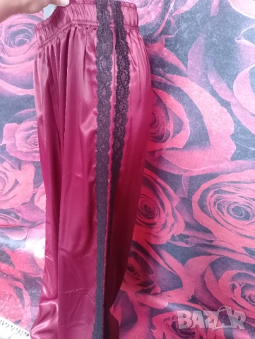 Нов Винено червен Сатениран широк панталон с висока талия ХЛ, снимка 10 - Панталони - 50492581
