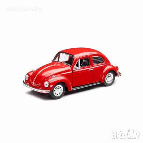 Метална количка: Volkswagen Beetle 1:32 – Червена, отварящи се врати, инерционна, снимка 1