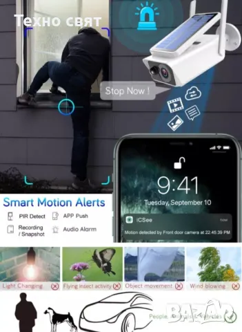 СОЛАРНА КАМЕРА WIFI IP66 безжична външен монтаж, снимка 3 - HD камери - 47708102