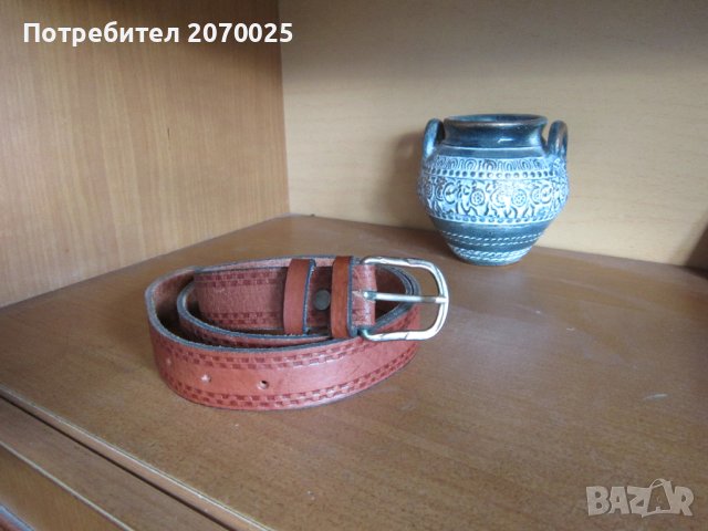 Нов колан от естествена кожа с пирографна декорация 100 см