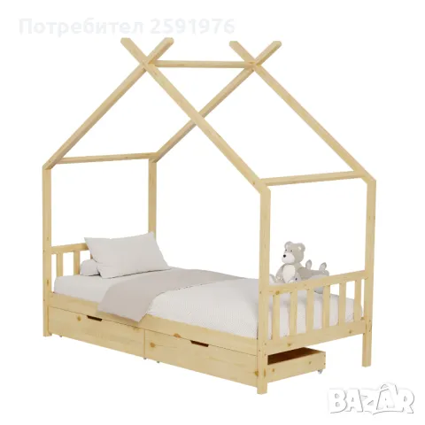 Детско Монтесори легло Puzzle-home HM680, Боров масив, 3 цвята, 190x90, снимка 1