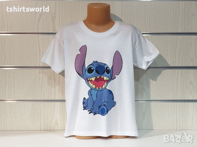 Нова бяла детска тениска с дигитален печат Стич (Stitch), снимка 5 - Детски тениски и потници - 38168198