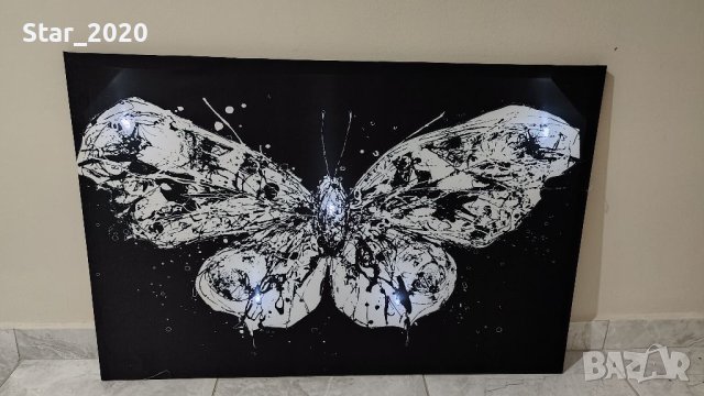 Светеща картина с LED осветление - пеперуда черно-бяла , снимка 2 - Картини - 40371529