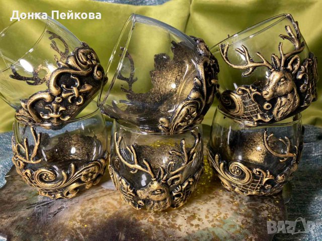 Сервиз чаши за уиски ръчна изработка в злато