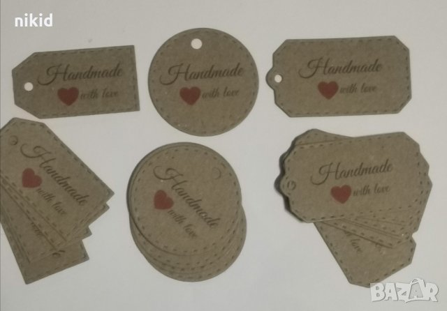 24 бр различни Handmade with love Thank You Тагове табелки етикети картонени подаръци ръчна изработк, снимка 1 - Други - 35165683