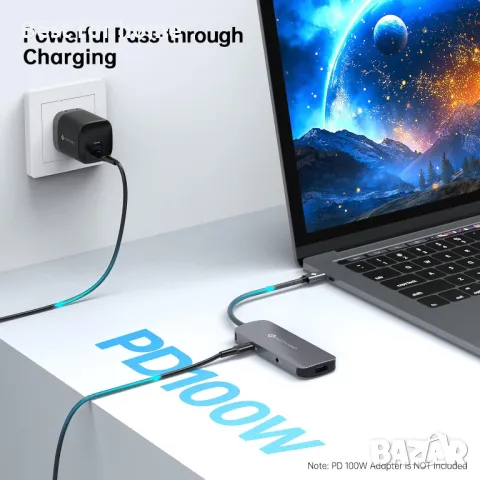 NOVOO 6 в 1 USB C хъб многопортов адаптер, снимка 5 - Друга електроника - 49440907