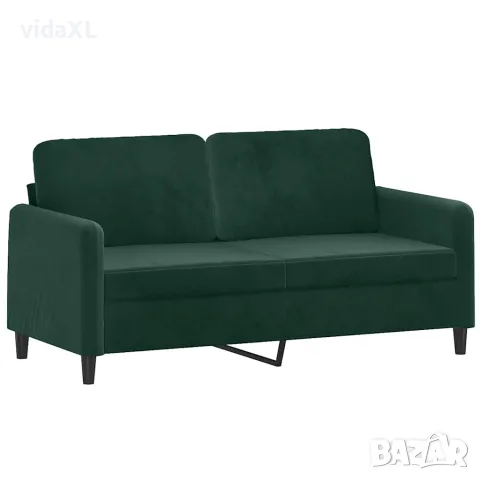 vidaXL 2-местен диван с възглавници тъмнозелен 140 см кадифе, снимка 4 - Дивани и мека мебел - 56146700