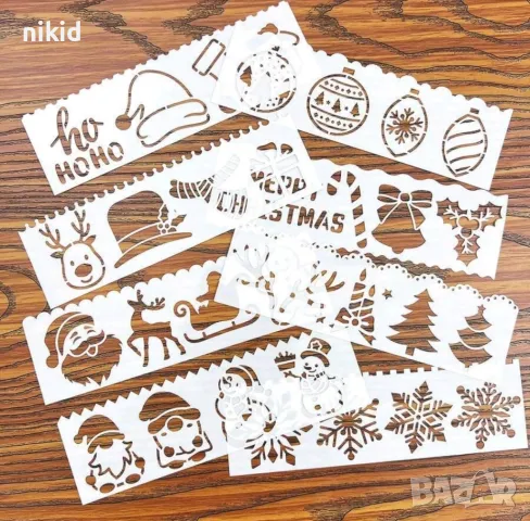 8 бр сет коледни снежинки елха елен стенсил шаблон спрей за торта украса стена scrapbooking, снимка 3 - Други - 47947665