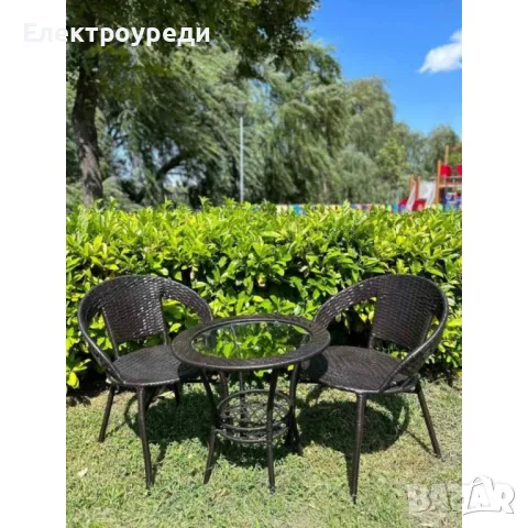 Градински ратанов комплект – 2 стола с маса и поставка
