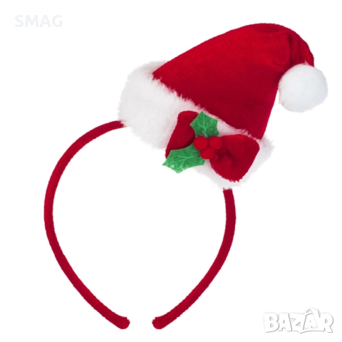 Коледна диадема шапка на Дядо Коледа с панделка_1242796
