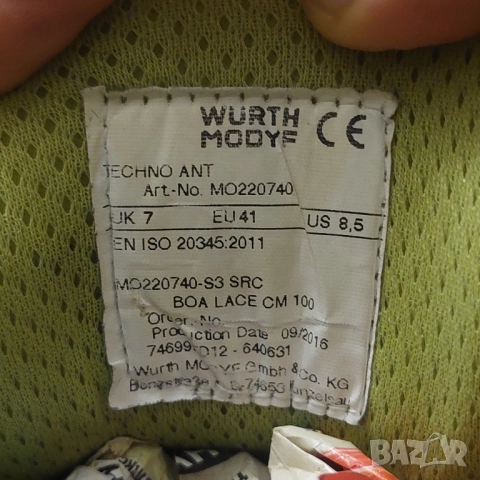 работни обувки/ боти WURTH MODYF S3 SRC Techno Flexitec номер 41 с бомбе , снимка 10 - Други - 52079643