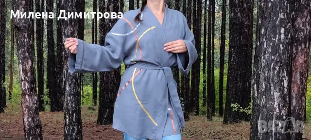 Ръчно рисувано ленено кимоно , снимка 7 - Сака - 48879765