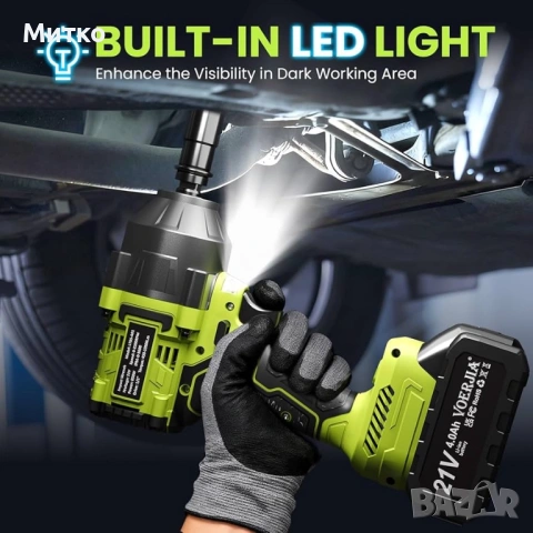 Безжичен ударен гайковерт 1/2 инча, 1000Nm безчетков ударен пистолет с висок въртящ момент, комплект, снимка 4 - Винтоверти - 53963689