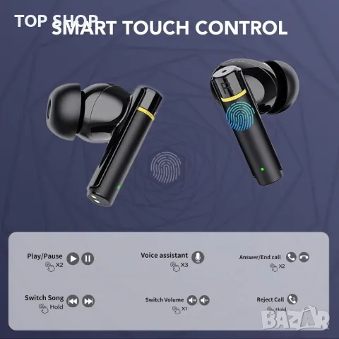 Безжични слушалки Bluetooth 5.3 Ipx7 водоустойчиви, управление с докосване, черни, снимка 4 - Bluetooth слушалки - 49731185