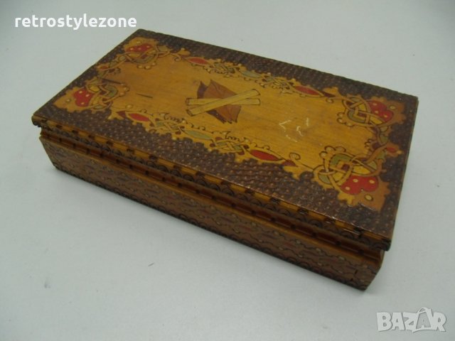 № 4957 стара дървена кутия / табакера  - размер 19,5 / 10,5 / 4,5 см , снимка 4 - Други ценни предмети - 31371552
