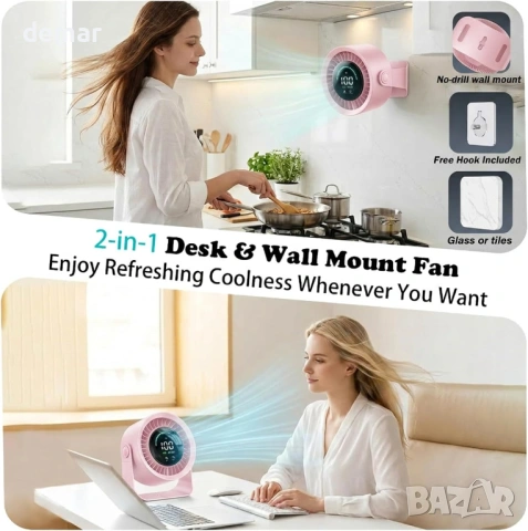 Малък настолен вентилатор, 100 скорости, презареждащ се с USB, розов, снимка 6 - Вентилатори - 54106157