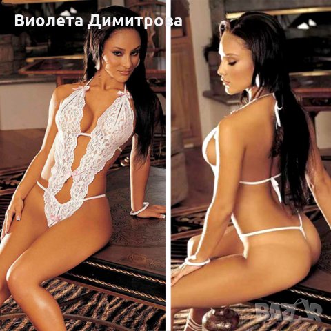 В264 Нежно бяло еротично боди с отворено дъно, еротично бельо