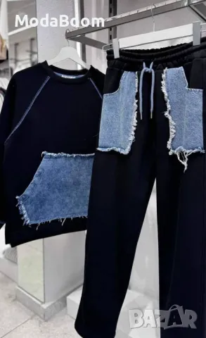 Дамски ватиран екип с акцент деним