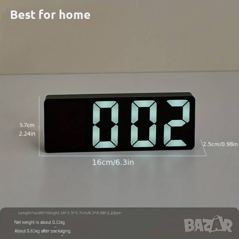 LED дигитален часовник с огледална повърхност,голям дисплей,батерия или USB зареждане, снимка 7 - Друга електроника - 42255287