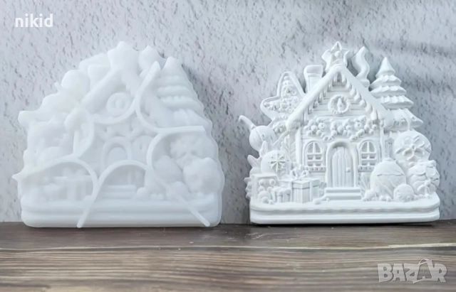 Грамадна зимна къща силиконов молд форма фондан смола гипс декор украса шоколад