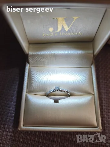 Елегантен златен пръстен с диаманти 0,31 ct (14 к.бяло злато)със сертификат., снимка 4 - Пръстени - 56083648
