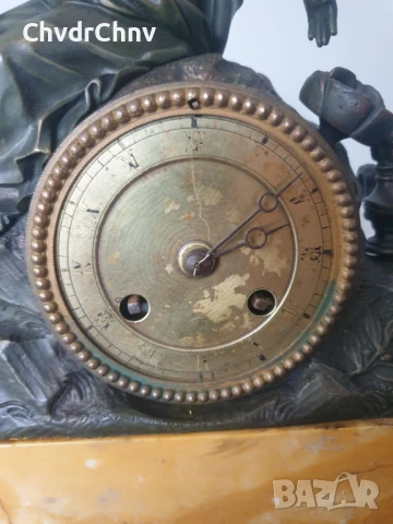 Франция 1800-те/40см-8кг стар френски каминен часовник/бронзова фигура с мрамор, снимка 6 - Антикварни и старинни предмети - 51295095