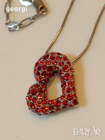 Сребърно колие с висулка сърце с камъни, снимка 2 - Колиета, медальони, синджири - 39130869