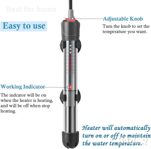 Нагревател за аквариум с термостат и вендуза (50W), снимка 3 - Оборудване за аквариуми - 51106191
