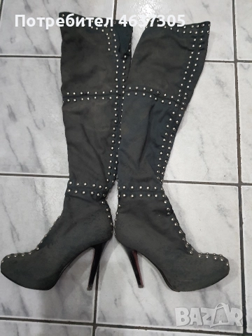 маркови дълги ботуши от велур с капси, снимка 2 - Дамски ботуши - 52941383