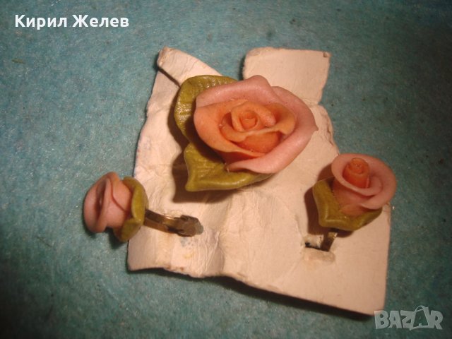 СТАРА БРОШКА и ОБЕЦИ - РОЗИ РЕТРО БИЖУТЕРИЕН КОМПЛЕКТ РЪЧНА АРТ ИЗРАБОТКА БРОНЗОВИ 12397