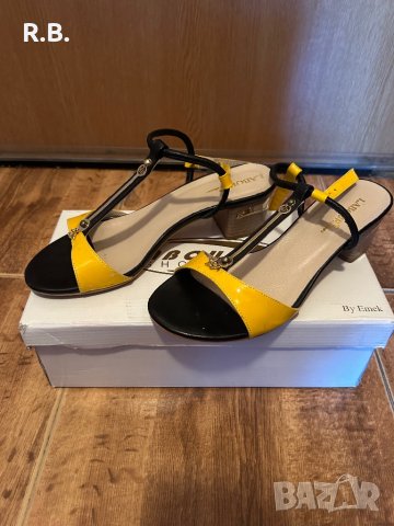 Жълто-черни сандали, 36 номер, снимка 1 - Сандали - 42117970