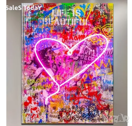Светеща картина, табела Сърце, Неон, USB, LED