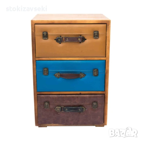 Шкаф с 3 чекмеджета, кожа и дърво, 41*36*63см