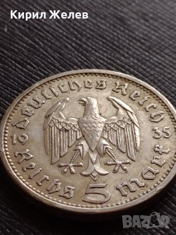 СРЕБЪРНА МОНЕТА 5 райхсмарки 1935г. Германия Трети Райх PAUL VON HINDENBURG 25232, снимка 5 - Нумизматика и бонистика - 38491314
