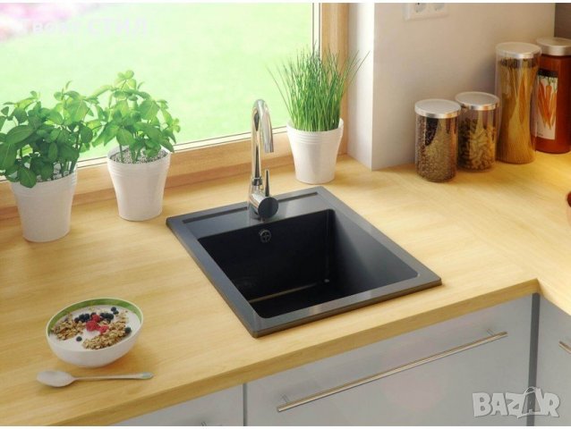 Гранитна Мивка за Кухня модел РИГА Черна - Антибактериална Кухненска мивка , снимка 5 - Мивки - 30065200