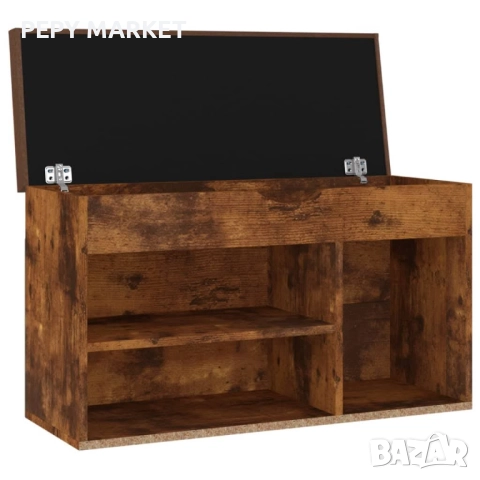 Пейка за обувки с възглавница, опушен дъб, 80x30x47 см, ПДЧ Цвят: Опушен дъб Материал: ПДЧ, МДФ, тек, снимка 4 - Шкафове - 51472233