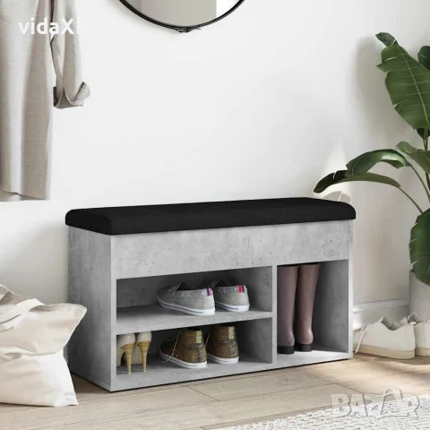 vidaXL Пейка за обувки, бетонно сив, 82x32x45,5 см, инженерно дърво, снимка 3 - Маси - 56148140