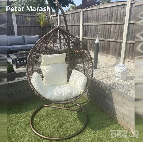 Висящ Ратанов Стол – ГОЛЯМА Градинска Люлка Водоустойчива в 4 Цвята, снимка 3 - Столове - 50365625