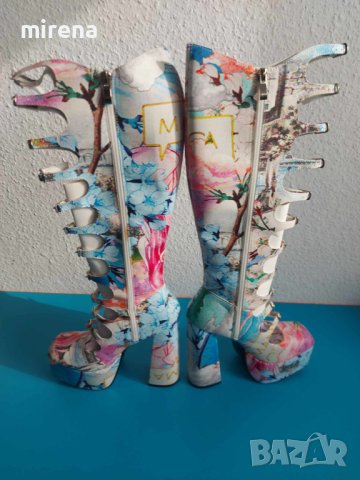 Аниме манга косплей ботуши на висока платформа, каишки, катарами, Nasty Gal, снимка 8 - Дамски ботуши - 42454406