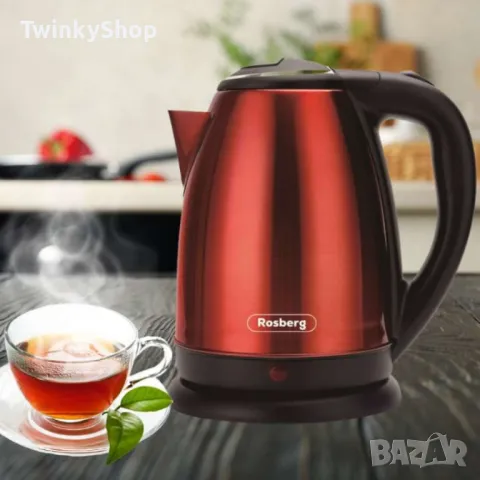 Електрическа кана, 1800W, 1.8л., Корпус  неръжд. стомана, S/S, Инокс/Черен, Червен металик, снимка 2 - Кани - 48379190