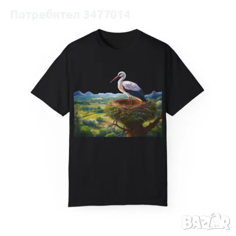 Тениска с пейзаж и щъркел, снимка 5 - Тениски - 49496747