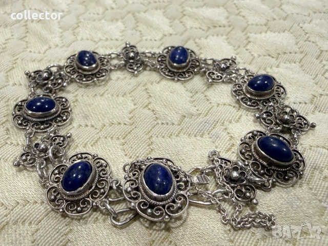 Сребърна гривна с естествени камъни - Лапис Лазули. №8009, снимка 8 - Гривни - 53947215
