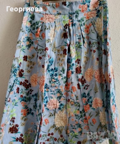 Светлосиня памучна пола с красив флорален десен, снимка 2 - Поли - 37741040