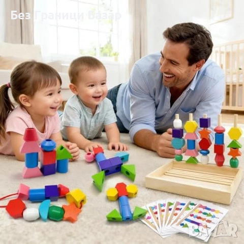 Нов Дървен монтесори комплект за цветове форми и подреждане идеален подарък дете, снимка 6 - Образователни игри - 54155380