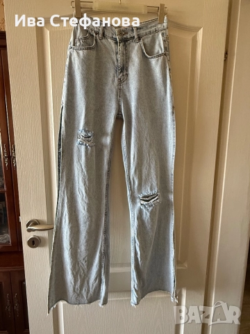 Дамски дънки дънкови панталони накъсани висока талия чарлстон с цепка отстрани , снимка 4 - Дънки - 52485262