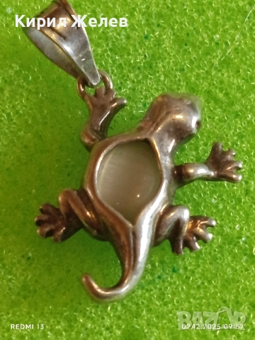 Сребърна висулка гекон с вграден лунен камък майсторска ръчна изработка 49278, снимка 5 - Колиета, медальони, синджири - 52621722
