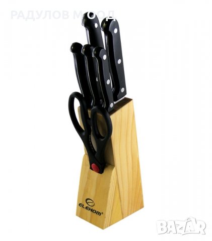 Комплект ножове с дървена поставка Elekom EK-07 / 70200, снимка 2 - Прибори за хранене, готвене и сервиране - 31223703