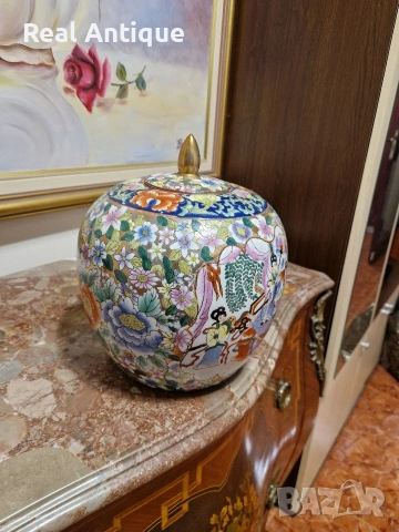 Прекрасна антикварна колекционерска порцеланова китайска купа урна буркан Satsuma , снимка 5 - Антикварни и старинни предмети - 54322565