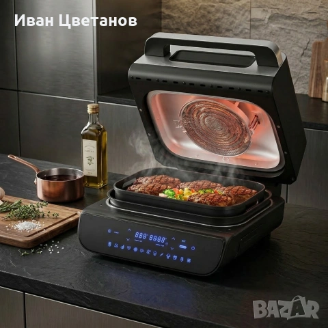 Мултифункционален грил-фритюрник HOMELUX 6в1 с горещ въздух, 1700W, Дигитален сензор, 12 програми